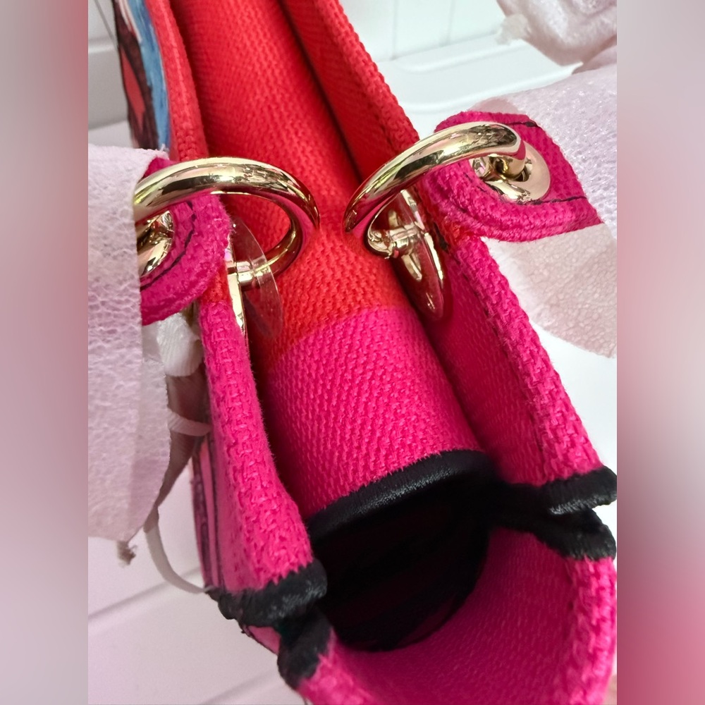 DIOR Dior D-Lite Shoulder Bag Pink & Red Canvas ~ NEVER WORN - Picture 7 of 15